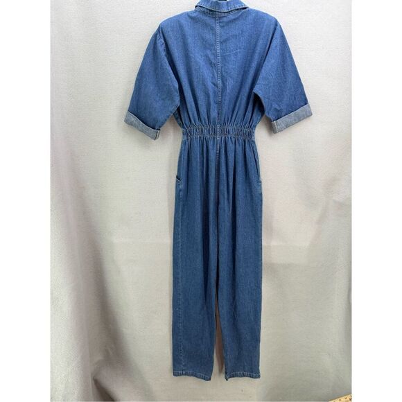 Vintage Dreams Womens Blue Snap Front Embellished Denim Jumpsuit Size Medium - Picture 2 of 12